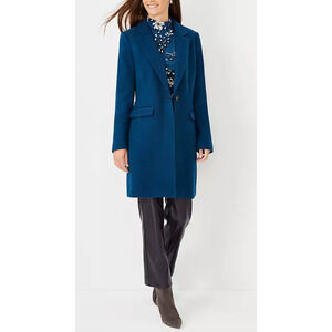 NEW ANN TAYLOR SEA STORM BLUE PETITE WOOL BLEND SHORT CHESTERFIELD COAT XSP XS